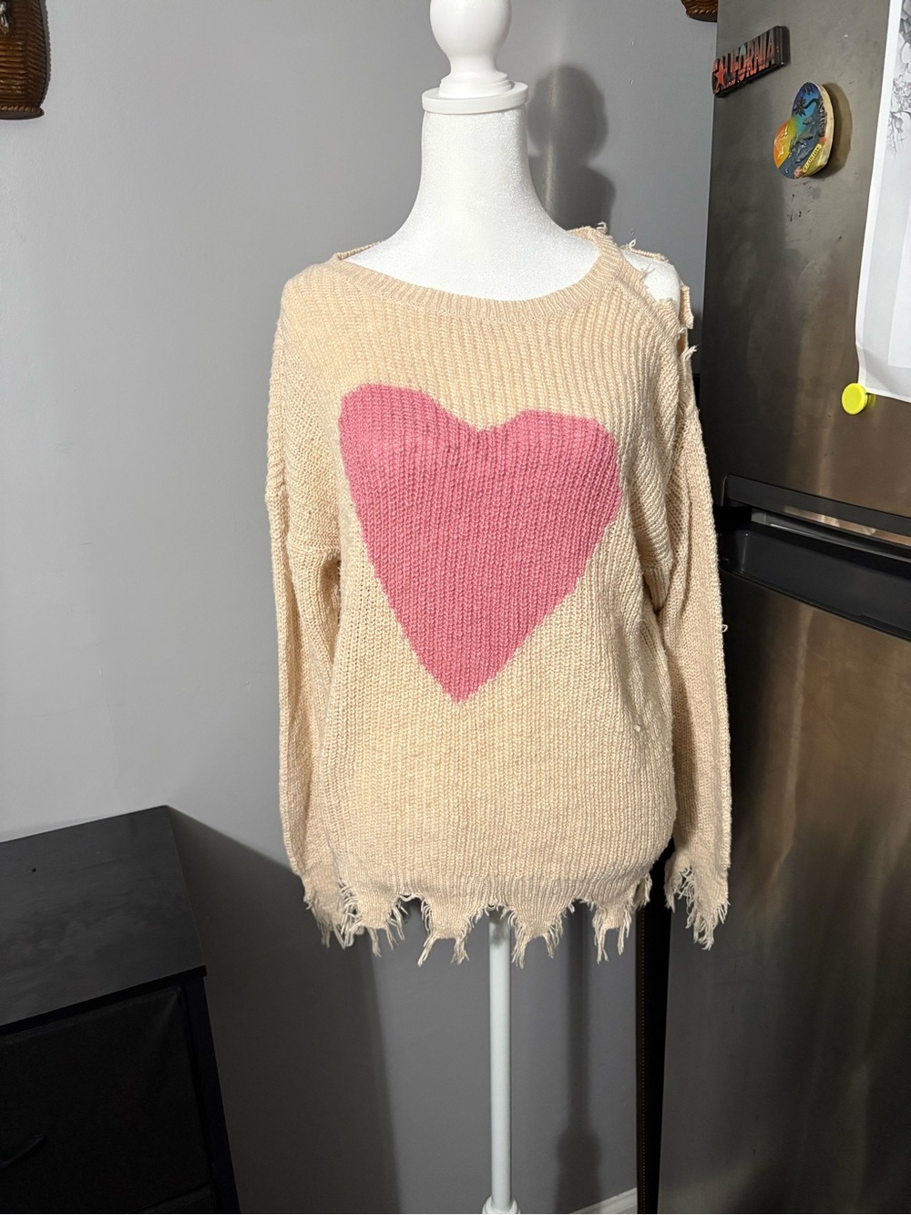 Cato Cream Sweater with Pink Heart